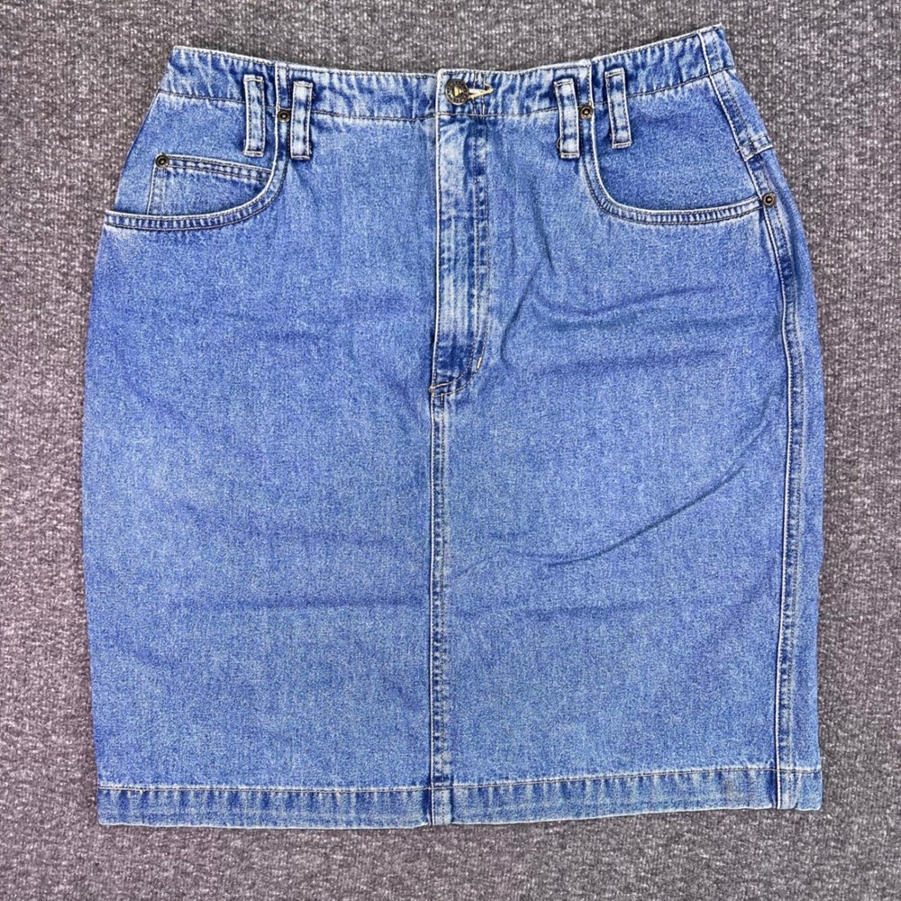 VTG LizWear Denim Skirt Womens 12 Casual Cotton Straight Knee Length Retro Y2K